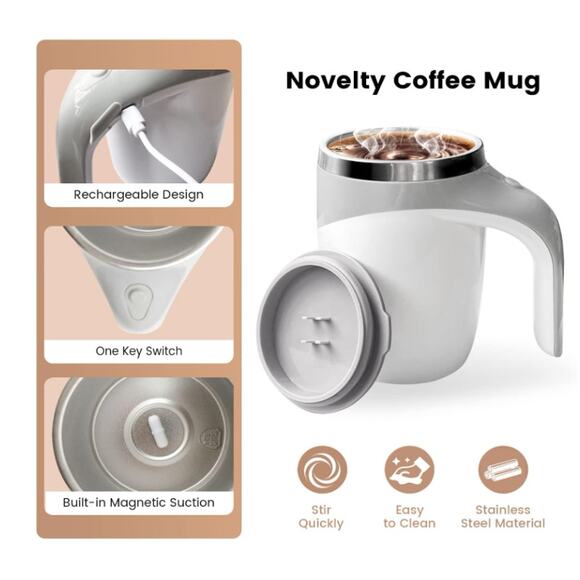 Self Stirring Mug, Electric Self Mixing Auto Magnetic Recharge 380ML Stainless - Picture 4 of 6